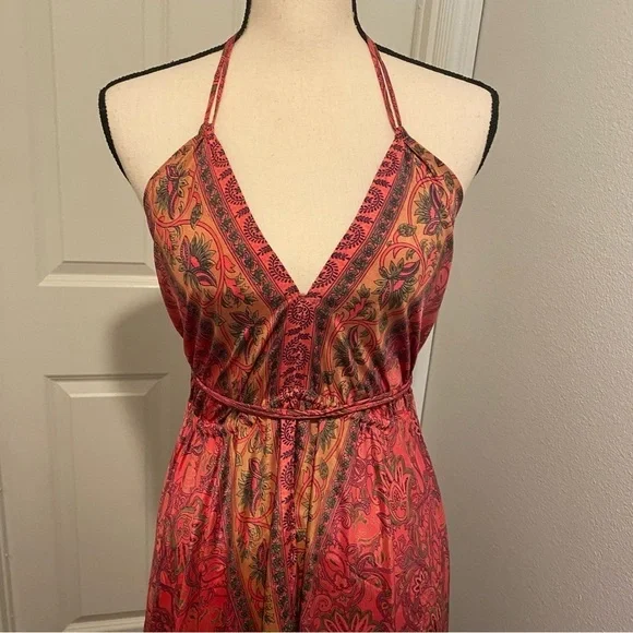 Raga Women’s Passion Struck Halter Maxi  Pink Print Dress NWOT small excellent - Picture 6 of 15